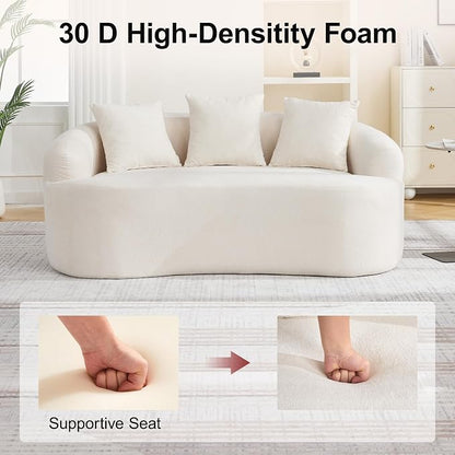 65" Boneless Curved Loveseat Sofa, Modern Deep Seat Love Seat Couches, 2 Seater Curved Couch with 3 Throw Pillows, Compressed Floor Sofa for Living Room Small Spaces, No Assembly, Beige