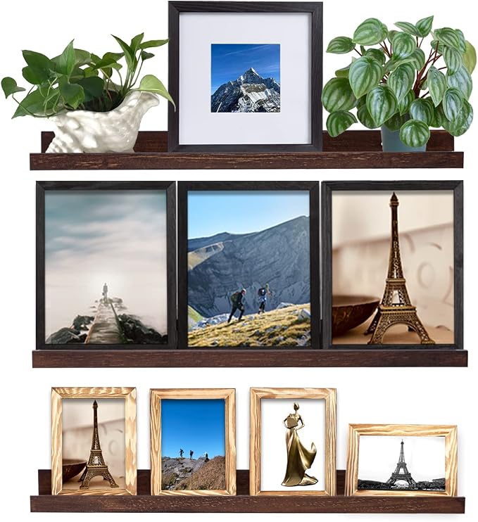 MBYD Picture Ledge 3 Same Dimensions, 24 Inch Deep Walnut Solid Wooden Shelves for Wall, Wall Mount Floating Nursery Shelf for Home, Kitchen, Office, Living Room, Bedroom, Bathroom