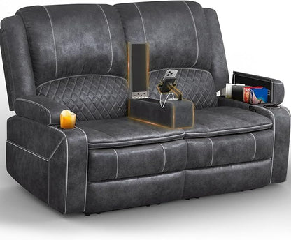 Yolsali Loveseat Recliner Sofa, Manual Wall Hugger Reclining Loveseat with Removable Armrest, 2-Tier Cushions, USB Ports & Cup Holders, RV Couch for Travel Trailers/Living Room, Velvet Gray