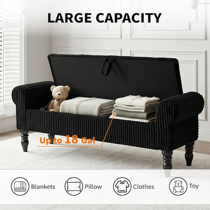 Storage Bench for Bedroom, 60" End of Bed Bench Premium Linen Upholstered Storage Ottoman, Entryway, Closet, Black