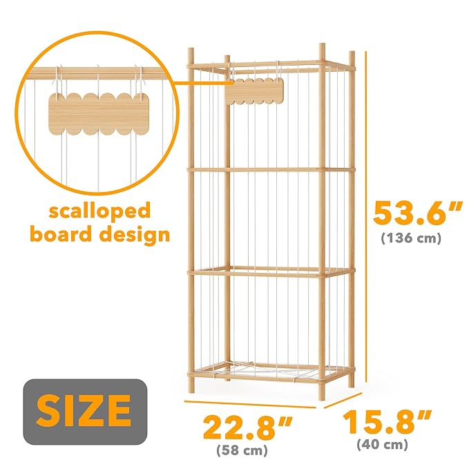 SpaceAid Stuffed Animal Storage Organizer, Wood Animals Zoo Toy Plushies Storage Holder, Large Capacity Plush Toy Cage for Playroom Organization, 22.8" Wide, Natural