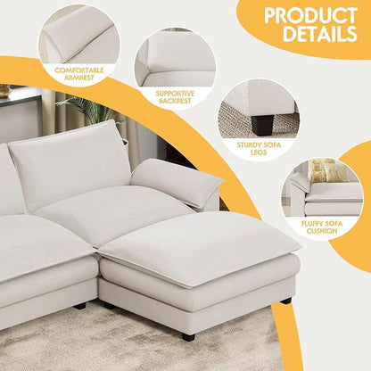 Homall 232" Modular Sectional Sofa, Oversized Sofa Couch with Reversible Ottoman, DIY Combination Chenille Deep 6-Seat Cloud Couch for Living Room, Apartment (White, Oversized Sofa)