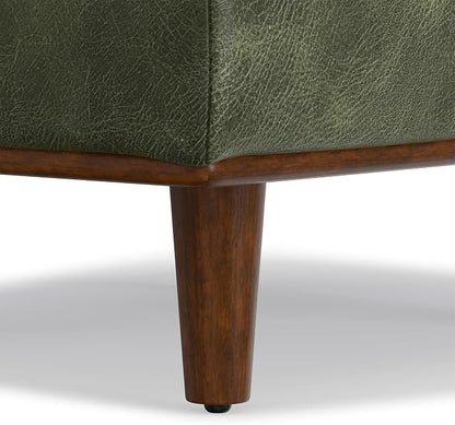 SIMPLIHOME Morrison 33 inch Wide Ottoman in Moss Green Genuine Leather, Multifunctional Footrest, Coffee Table, and Extra Seating for Living Room, Mid-Century Modern Style