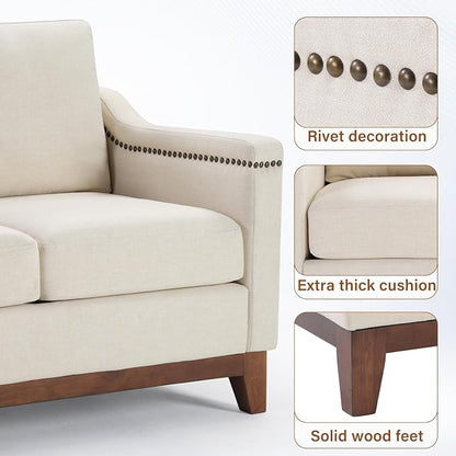 HAOMARKETS 2 Piece Fabric Sofa Set with Nailhead Trim, Included Comfy Accent Chair with Thicked Cushion and Upholstered Storage Ottoman with Flip-Top Table, Living Room Furniture Set,Beige
