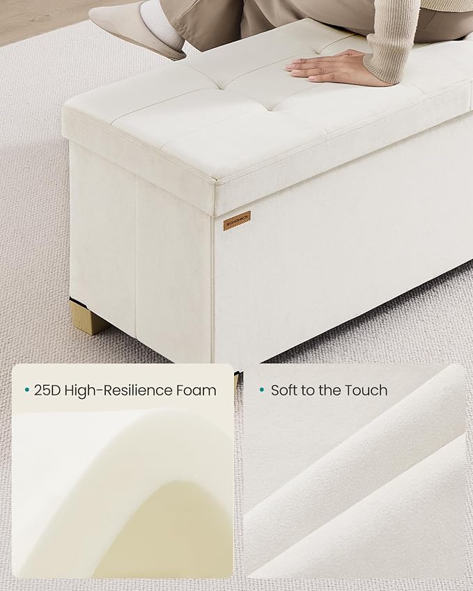 SONGMICS Storage Ottoman Bench with Legs, Folding Ottoman Foot Rest with Flipping Lid, Bench with Storage, for Living Room, Bedroom, Entryway, Velvet, 43.3 Inches, Cappuccino Beige ULSF083LH01