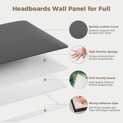 Industrial Dark Gray Linen Non-Adhesive Headboard 24x12 Inch 6-Panel Kit - Peel and Stick Design for Queen Beds, Temporary Space Solution