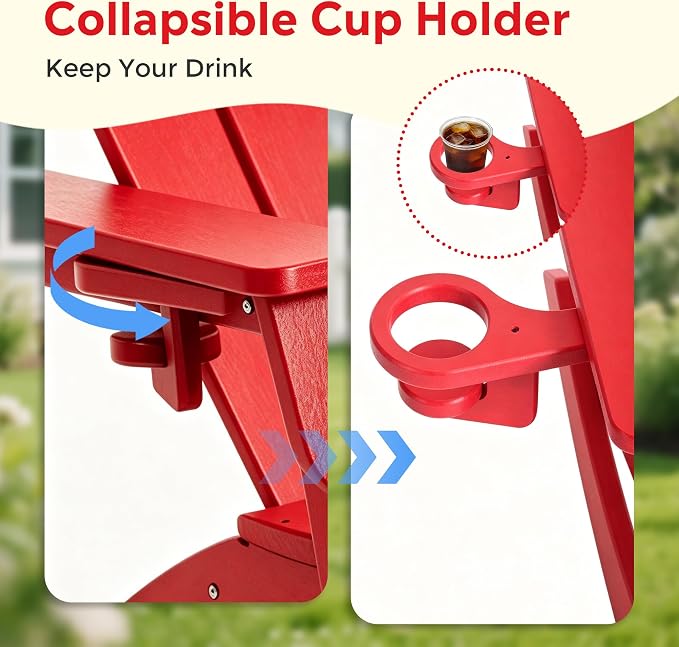 Costaelm Paradise Kids Outdoor Preschool HDPE Plastic Classic Adirondack Rocking Chair (Set of 2), Red