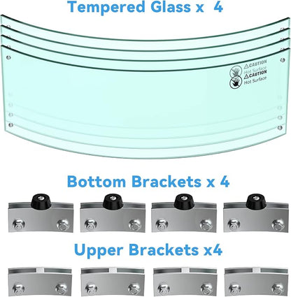 Skyflame 24" Round Fire Pit Glass Wind Guard, Thick & Clear Tempered Glass Flame Shield with Bracket & Feet, Fit for Outdoor Propane/Natural Gas Fire Pit/Table