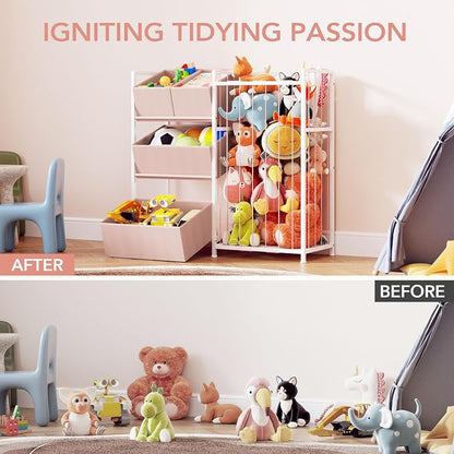 BBLIKE Stuffed Animal Storage - Kids Storage Organizer with 4 Removable Bins, Kids Storage Toy Shelf Organizer for Stuffed Animal Holder for Bedroom Playroom Nursery, Pink