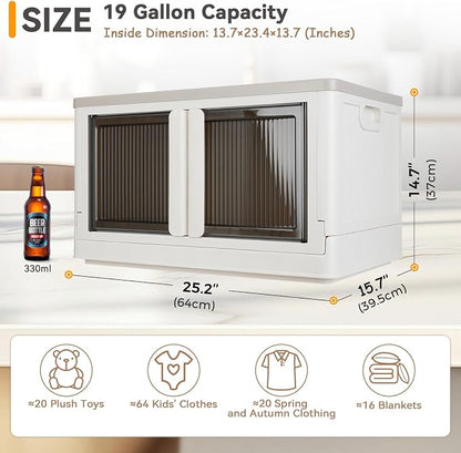 Storage Bin, Cabinet with Lids, Extra Large, Useful Box, 19 Gallon (72L) Capacity, Foldable, Plastic, Underbed or Countertop Use, Excellent Home Organizer