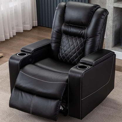 CANMOV Electric Power Recliner Chair Set of 4, Breathable Leather Home Theater Seating with Hidden Arm Storage, Power Recliner Chair for Living Room with USB Ports and Cup Holders,Black