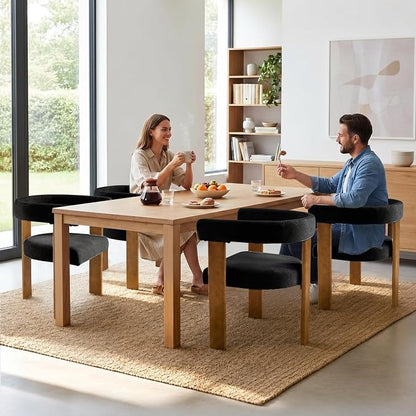 VIRRMO Boucle Dining Chair Set of 2 Terry Upholstered Dining Room Chairs Kitchen Chairs with Wood Legs Mid Century Modern Chair for Dining Room, Kitchen (Wood-Black, 2)