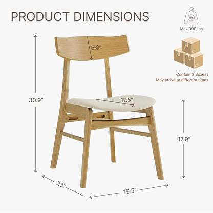 KISLOT Wooden Dining Chairs Set of 6, Upholstered Modern Dining Room Chairs, Mid Century Oak Kitchen Chairs with Curved Wood Backrest for Farmhouse, Restaurant, Café (Cream Fabric & Original Color)