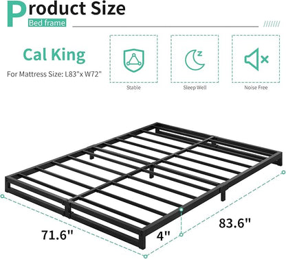 Lutown-Teen 4 Inch California King Bed Frames No Box Spring Needed Heavy Duty Metal Cal King Platform for Mattress Foundation, Noise Free, Easy Assembly, Black