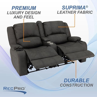 RecPro Charles 64" RV Wall Hugger Reclining Sofa | Gunmetal