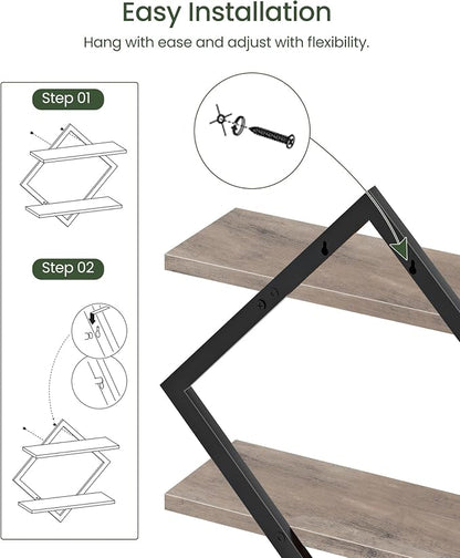 CHOEZON Floating Shelves for Wall, Set of 2 Wall Mounted Shelves, 2-Tier Hanging Shelves, for Living Room, Bedroom, Kitchen, Office, Study, Greige TBJ01P2BG