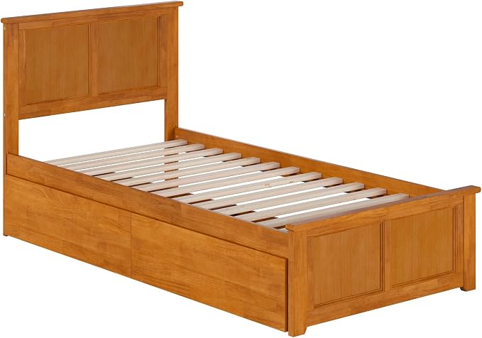 AFI, Madison Twin XL Platform Bed with Matching Footboard & Storage Drawers, Light Toffee