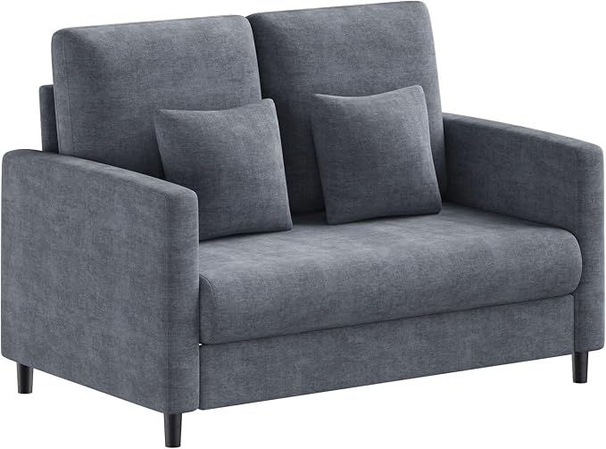 IDEALHOUSE Loveseat Sofa, 52" Love Seat for Small Spaces, Mid Century Sofa Accent Chair, Wood Frame, Tool-Free Assembly, Comfy Sofa Couch for Bedroom, Living Room, Blue Gray