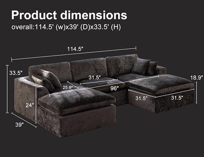 115" Modular Sectional Sofa – Modern Cloud Couch with Deep Chenille Seats, U-Shaped Boneless Sofa, Pet-Friendly, No Assembly, Gray (3 Seater + 2 Ottoman)