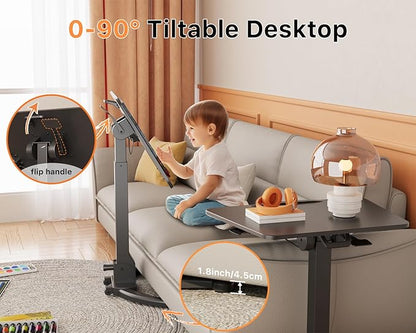 JOY worker Foldable Mobile Standing Desk, Height Adjustable Sit Stand Desk, 90° Tiltable Rolling Laptop Table, Portable Workstation with Non-Slip Mat for Home Office, Holds Up to 22lbs, Black