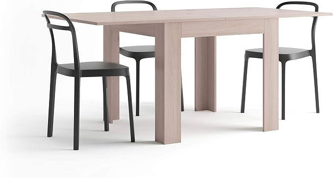 Mobili Fiver, Square extendable Dining Table, Eldorado, 35.4(70.9) x35.4 in, Pearled Elm, for 4-8 People, Expandable Dining Table for Kitchen, Italian Furniture