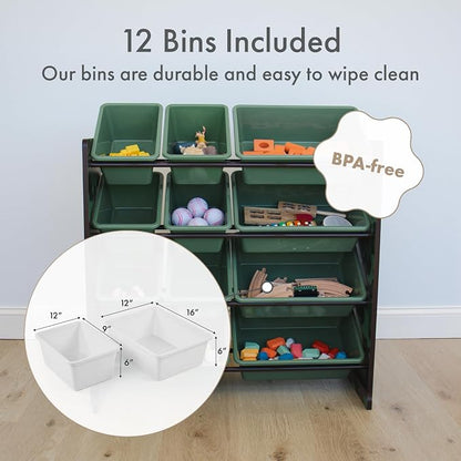 Humble Crew Toy Storage Organizer with 12 Removable Storage Bins for Kids Playroom, 4-Tier Toddler Toy Organization, Army Green Camo