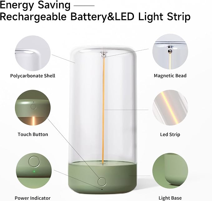 AUGE LIGHT Mini Minimalist Table Lamp Cordless Lamp Rechargeable Table Lamp Portable Nightstand Lamps Desk Lamps for Home Office Unique Ambient Light Mood Lighting for Desk Decor Beside (Olive Green)