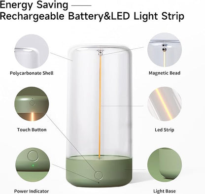 AUGE LIGHT Mini Minimalist Table Lamp Cordless Lamp Rechargeable Table Lamp Portable Nightstand Lamps Desk Lamps for Home Office Unique Ambient Light Mood Lighting for Desk Decor Beside (Olive Green)