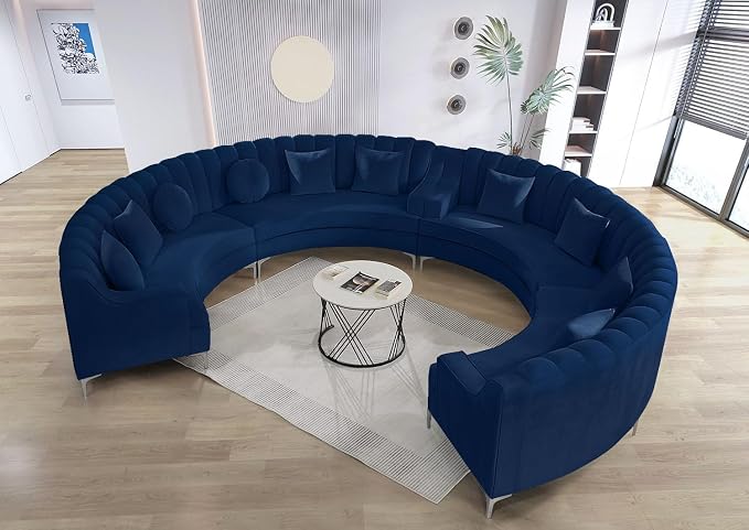 Legend Vansen Semicircle Modular Curved Velvet Sectional Sofa,141.34”Oversized Arc Sofa,Modern Cloud-Like Deep Seat Couch for Living Room Apartment Office Conference Space (2, Blue)