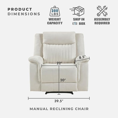 Lexicon Manual Recliner Chair, Polished Microfiber Reclining Sofa Chair, Home Theater Seating, Wall Hugger Manual Recliner for Living Room/Office/Apartment, Beige