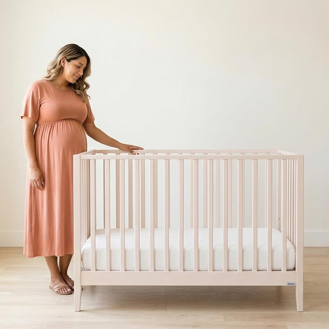 dadada Baby LaLa 3-in-1 Convertible Crib - Wood Crib Converts into Toddler Bed & Daybed - Greenguard Gold Certified, Made in Italy - 3 Adjustable Mattress Heights - Solid Beechwood Almond Milk