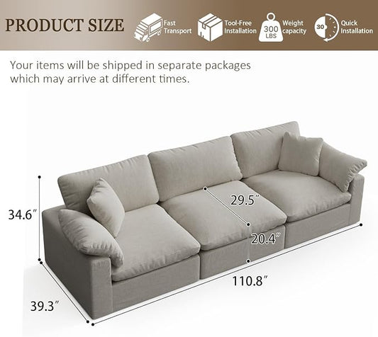 L-Shaped Modular Cloud Sectional Sofa, 2-Seater with Chaise,Modern Down Filled Detachable Couch for Living Room, Office & Small Apartment,Light Beige