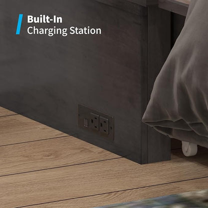 Mjkone 63" Width Queen Size Murphy Bed Cabinet with USB Charging Station, Modern Murphy Cabinet Beds with Drawers, Chest Cabinets Wall Beds for Home Apartment, Dark Grey