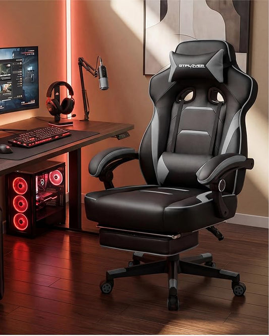 GTPLAYER Gaming Chair for Adults, Big and Tall 350LBS Heavy Duty Office Chair, Ergonomic High Back Lumbar Support and Recliner for Back Pain Relief, Sky Gray