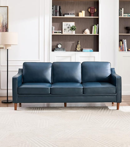 Kingfun 80" Faux Leather Sofa, 3 Seater Couch, Mid Century Modern Couches with Solid Wood Legs for Living Room Bedroom