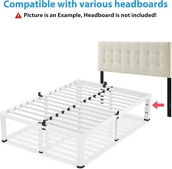 VIPSHOW 12 Inch White King Size Bed Frame, 3500Lbs Heavy Duty Metal Platform with Round Corner Legs Mattress Slide Stopper, Steel Slat Support No Box Spring Needed, Noise Free, Non-Slip, Easy Assembly