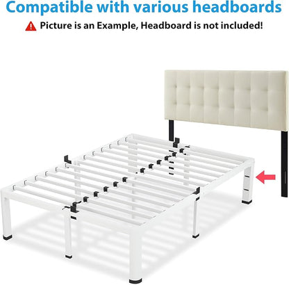 VIPSHOW 20 Inch King Size White Bed Frame, 3500Lbs Heavy Duty Metal Platform with Round Corner Legs Mattress Slide Stopper, Steel Slat Support No Box Spring Needed, Noise Free, Non-Slip, Easy Assembly