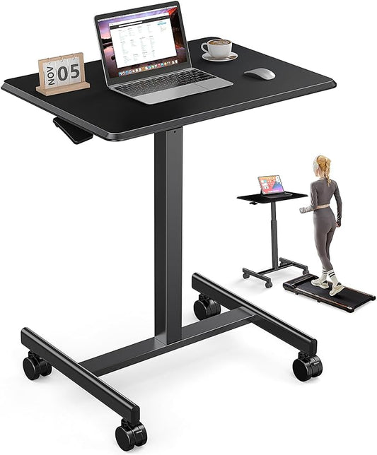 DUMOS Mobile Rolling Desk with Wheels Adjustable Height Small Standing Desks Portable Laptop PC Table Computer Workstation for Home Office Small Space Modern Black