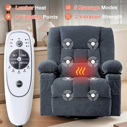 MAHOMICO Recliner Chair with Cup Holders for Living Room Single Seat Manual Oversized Recliner with Ergonomic, Side Pocket for Adult