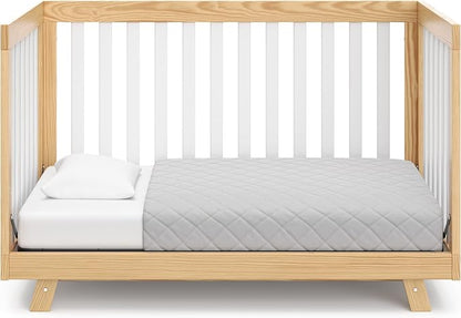 Storkcraft Beckett 3-in-1 Convertible Crib – GREENGUARD Gold Certified, Fits Standard Crib Mattress, Converts to Toddler Bed and Daybed, 4 Mattress Heights, Grow-with-Me Design (Natural and White)