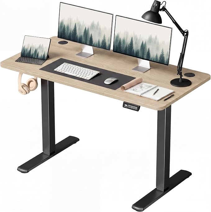Furmax Electric Height Adjustable Standing Desk Large 48 x 24 Inches Sit Stand up Desk Home Office Computer Desk Memory Preset with T-Shaped Metal Bracket, Maple