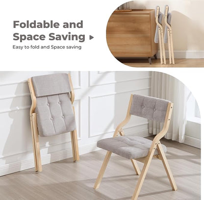 6-Pack Folding Dining Chairs with Cushion,Padded Foldable Dining Chairs,Portable Wooden Folding Chairs with Tufted Buttons Seat for Dining Rooms Kitchen Wedding and Party Indoor Lightgrey
