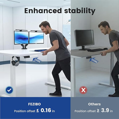 FEZIBO 63 x 37 Inch Standing Desk with Integrated Dual-Beam, Cable Management, 3 Memory Height Adjustable Computer Desk for Home Office Workstation, 1" Thick Large 3-Piece Desktop White