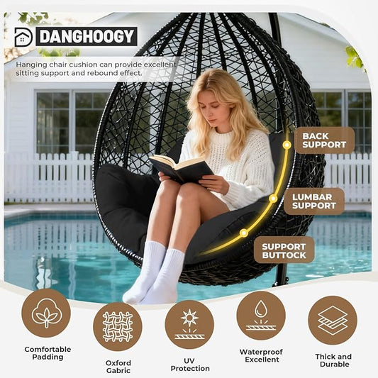 DANGHOOGY Egg Chair Cushion, Waterproof Outdoor Egg Replacement Cushions, Patio Chair Cushions for Outdoor Funiture, Thickened Hanging Chair Cushion, 35x47x7 Inches (Black)