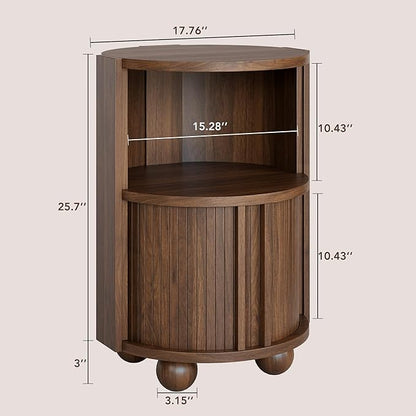 Decofy Modern Round Nightstands Set of 2 with Sliding Doors and 2 Storage Shelves, Modern Bedside End Table, Suitable for Bedroom (Walnut)