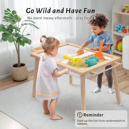 Easyego Wooden Sensory Table – Multifunctional Sand & Water Table with Double-Sided Lid, Paper Roll, Storage Box, Transparent & Game Board, and Foldable Bins for Kids' Indoor & Outdoor Play