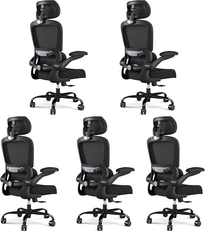 TRALT Office Chair Ergonomic Desk Chair, 330 LBS Home Mesh Office Desk Chairs with Wheels, Comfortable Gaming Chairs Black Pack of 5
