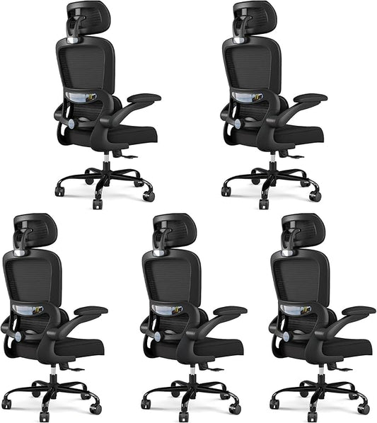 TRALT Office Chair Ergonomic Desk Chair, 330 LBS Home Mesh Office Desk Chairs with Wheels, Comfortable Gaming Chairs Black Pack of 5