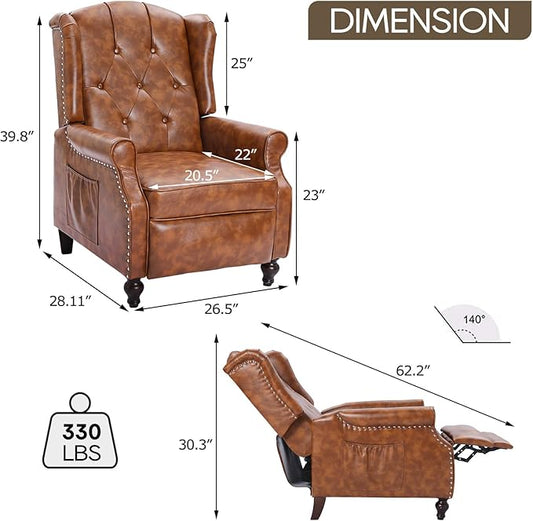 Wingback Recliner With Massage and Heat, PU Leather Push Back Arm Chair for Living Room, Bedroom, Home Theater (2,Yellow)