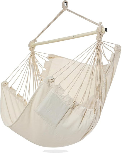 PNAEUT Hammock Chair Hanging Rope Swing for Outside Indoor for Bedroom, Outdoor, Patio (Natural)